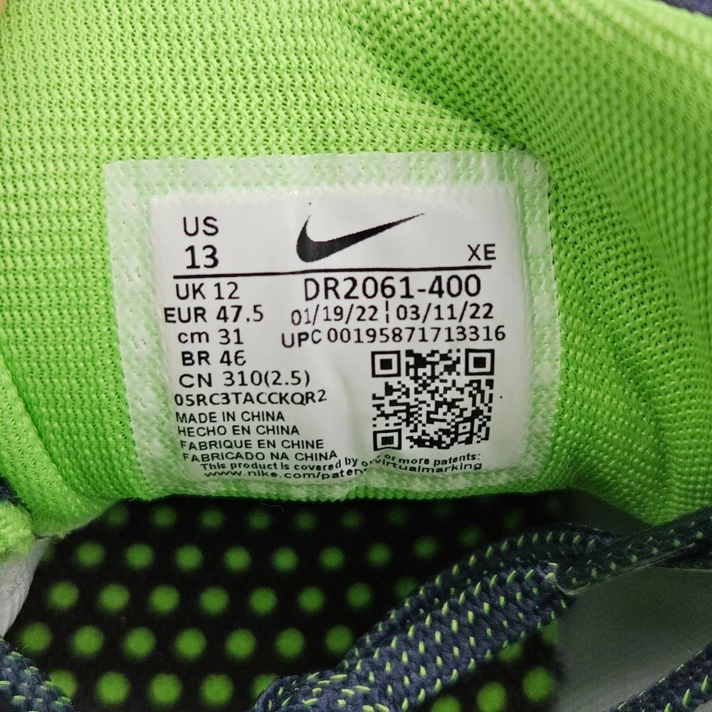 Nike Mens 13 Blue Air Zoom Pegasus 39 Seattle Seahawks NFL Running Shoes Sneaker